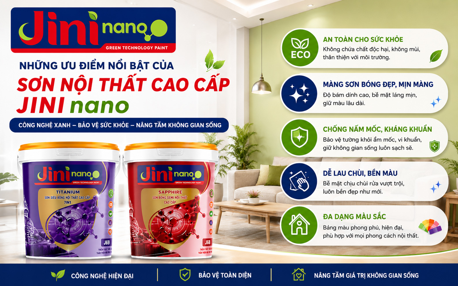 Những ưu điểm nổi bật của Sơn nội thất cao cấp JINI nano